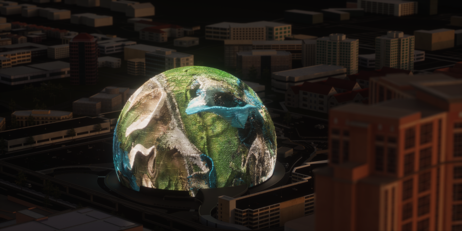 Exosphere rendering MSG Sphere (Refik Anadol Studio, 2023 Courtesy of Sphere Entertainment)