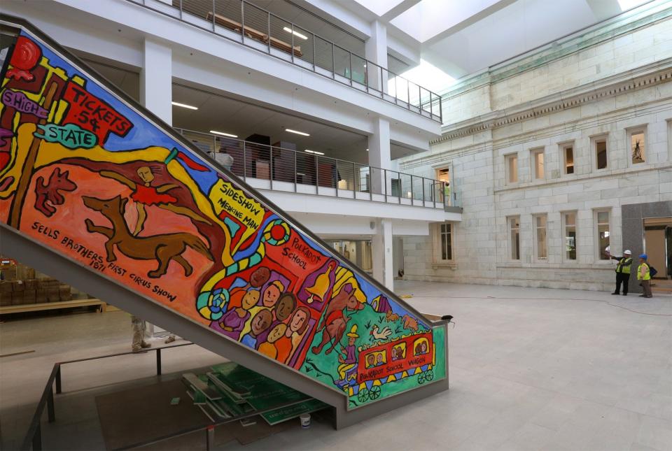 Aminah Robinson’s murals were installed in 1991 and reinstalled after the Main Library renovation in 2016.