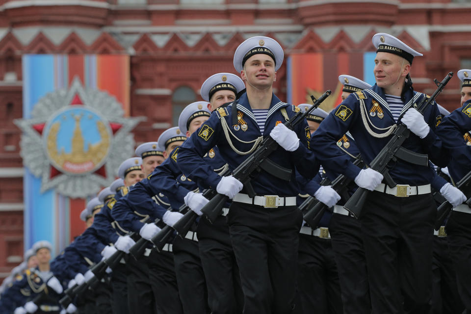 <p>Russian Navy cadets march along the Red Square during the Victory Day military parade in Moscow, Russia, 09 May 2017. Russia celebrates the 72nd anniversary of the victory over the Nazi Germany in World War II on May 9, 2017. (Photo: Yuri Kochetkov/EPA) </p>