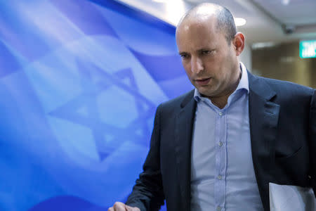 Israeli Education Minister Naftali Bennett enters the weekly cabinet meeting at the Prime Minister's office in Jerusalem February 4, 2018. REUTERS/Jim Hollander/Pool