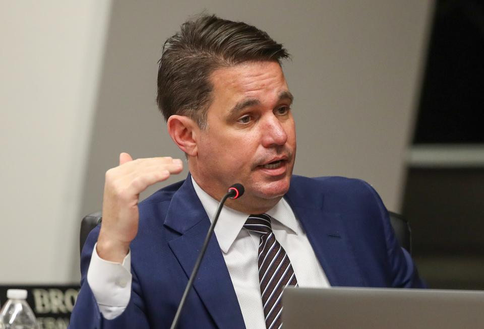 JCPS Superintendent Marty Pollio addresses the board about transportation issues and solutions on Tuesday, February 13, 2024