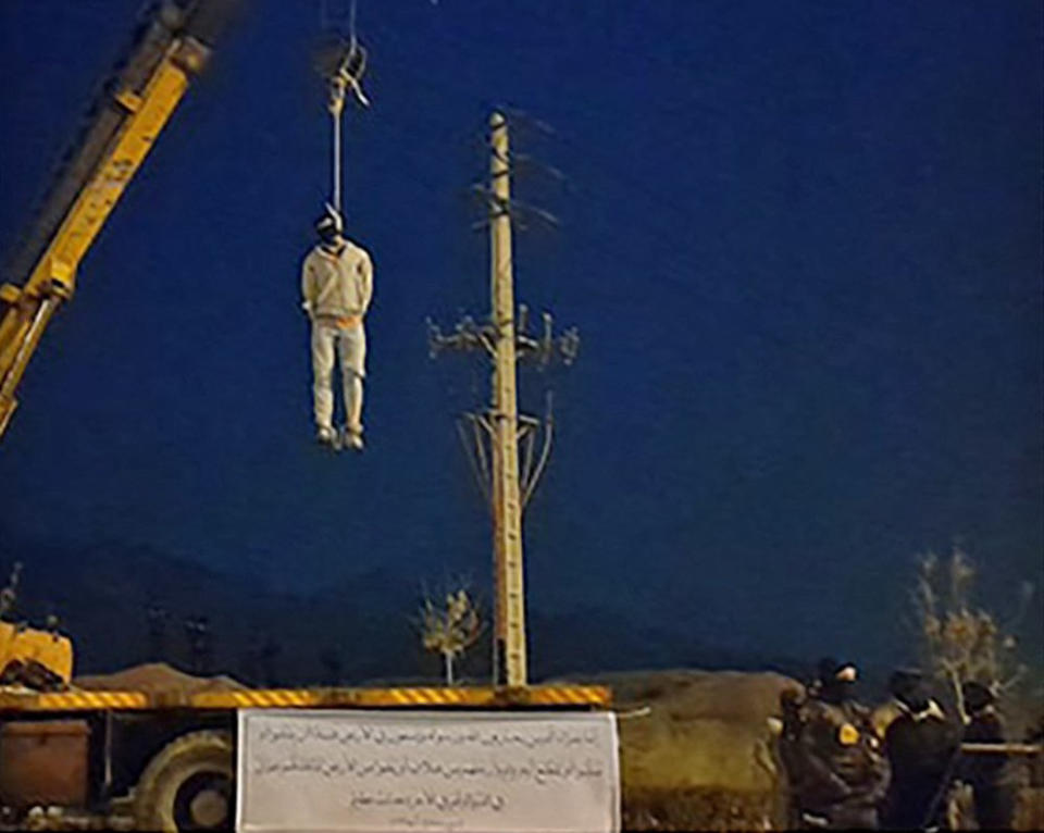 The public execution of Majidreza Rahnavard (Mizan News via AFP - Getty Images)