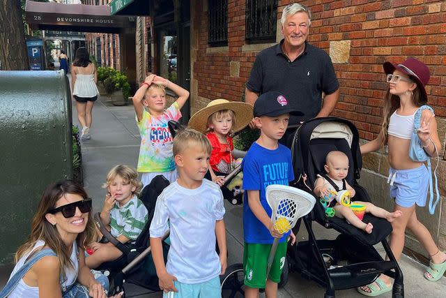 <p>Alec Baldwin/Instagram</p> Alec and Hilaria Baldwin with their seven children in New York.