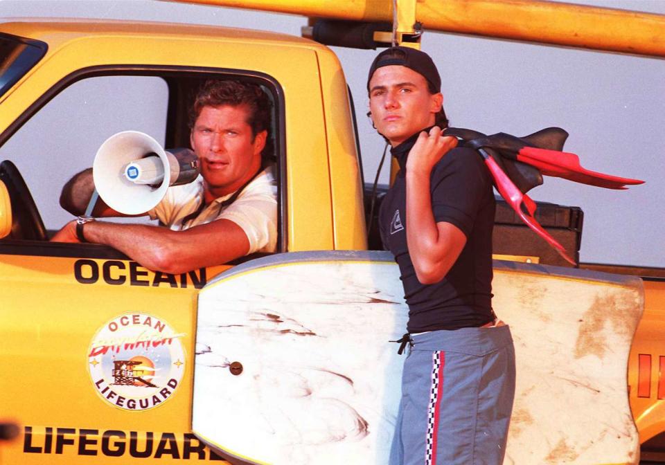 Venice Beach Calif David Hasselhoff And Co Star Jeremy Jackson From The T V Show Bayw