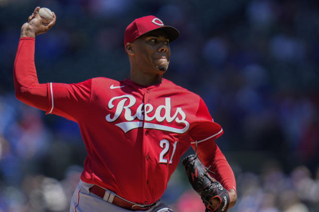 Cincinnati Reds starting pitcher Hunter Greene throws during the first inning of a baseball game against the Chicago Cubs Friday, May 26, 2023, in Chicago. (AP Photo/Erin Hooley)