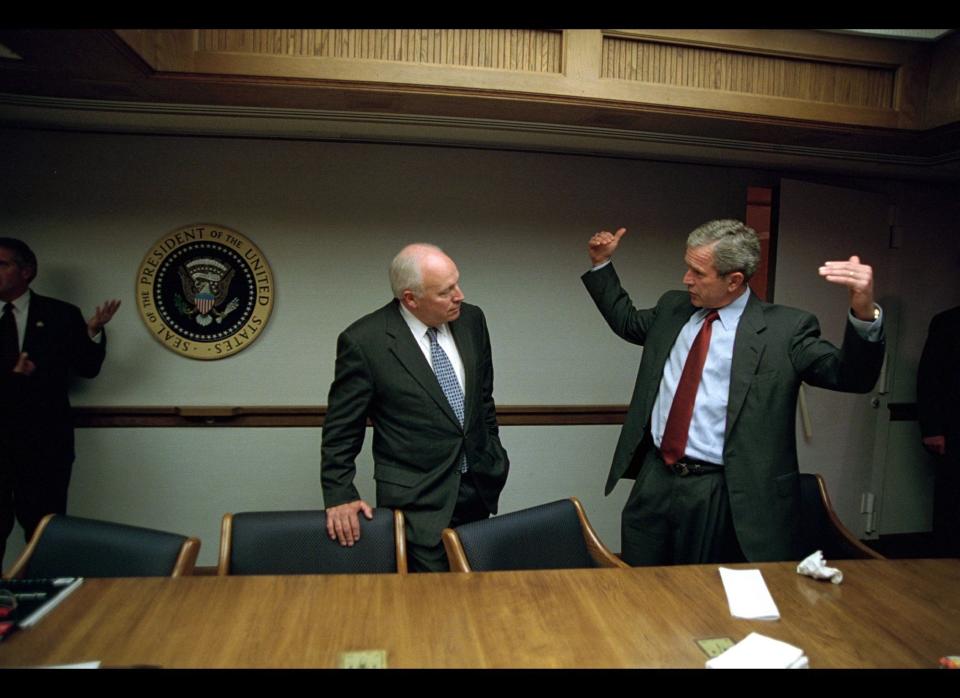 At 9:36 a.m., Secret Service agents <a href="http://timeline.national911memorial.org/#/Explore/2" target="_hplink">evacuated</a> Vice President Dick Cheney and his aides from his office to the Presidential Emergency Operations Center, a Cold War-era bunker beneath the White House.