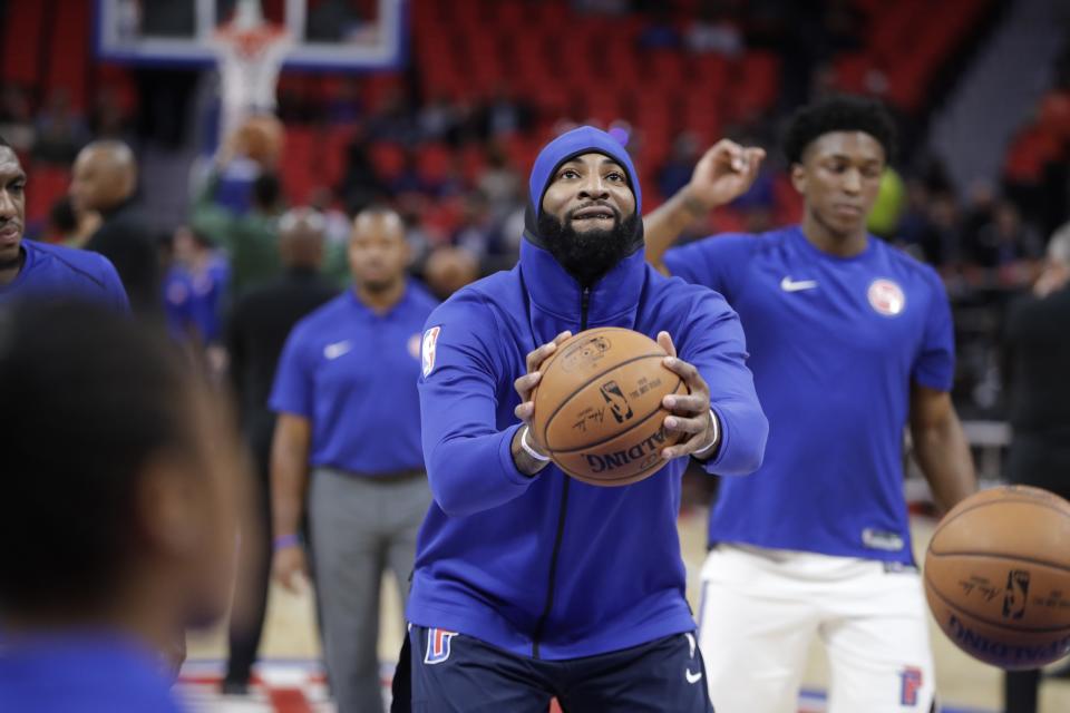 Andre Drummond’s improved free-throw shooting has helped the Pistons’ resurgence. (AP)