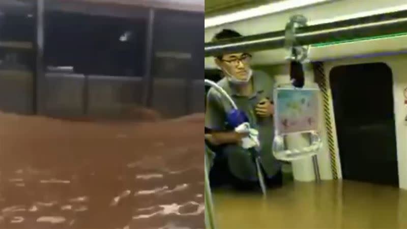 河南鄭州遭大雨襲擊，地鐵站大淹水。（圖／翻攝自百姓關注）