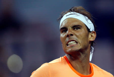 Tennis - Shanghai Masters tennis tournament - Shanghai, China - 12/10/16. Rafael Nadal of Spain reacts during his match against Viktor Troicki of Serbia. REUTERS/Aly Song