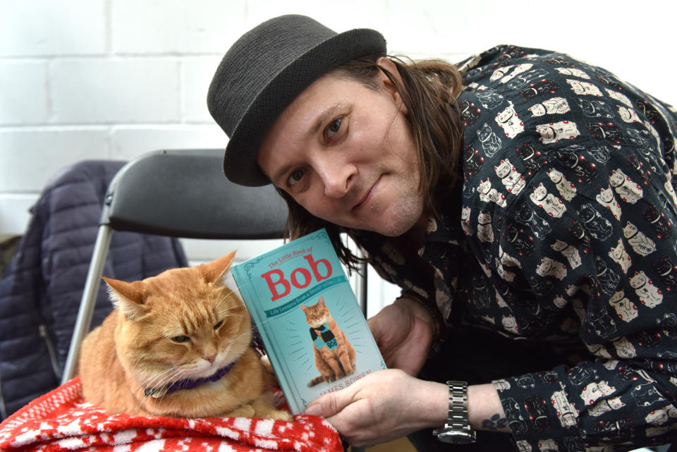 James Bowen and Bob attend the LondonCats International Show and Expo on May 04, 2019. (Photo by John Keeble/Getty Images)