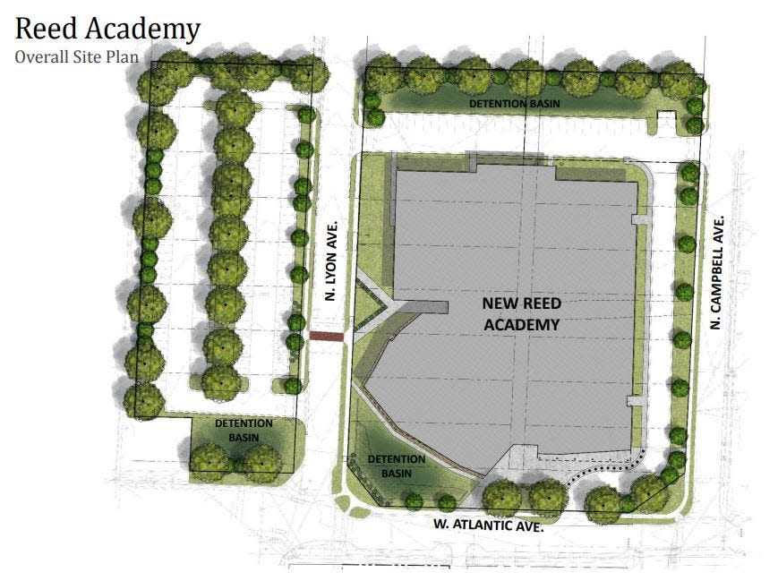 The proposed site plan for the new Reed Academy, which was presented to the Springfield school board.