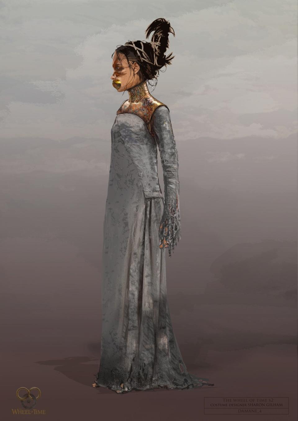 A costume sketch of a damane for The Wheel of Time