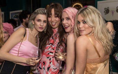  Nikita Andrianova, Betty Bachz, India Rose James and Kara Marshall at James & Hugh Harris' engagement party at the Groucho Club in Oct 2016 - Credit:  David M. Benett/Getty Images Europe