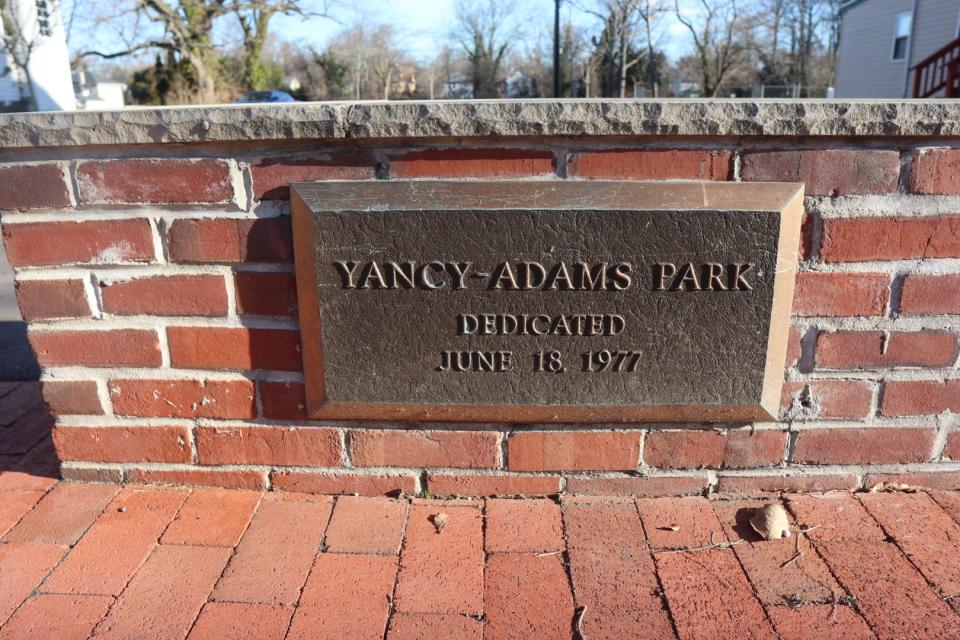 The plaque dedicated to Roxanna Yancy and James Adams