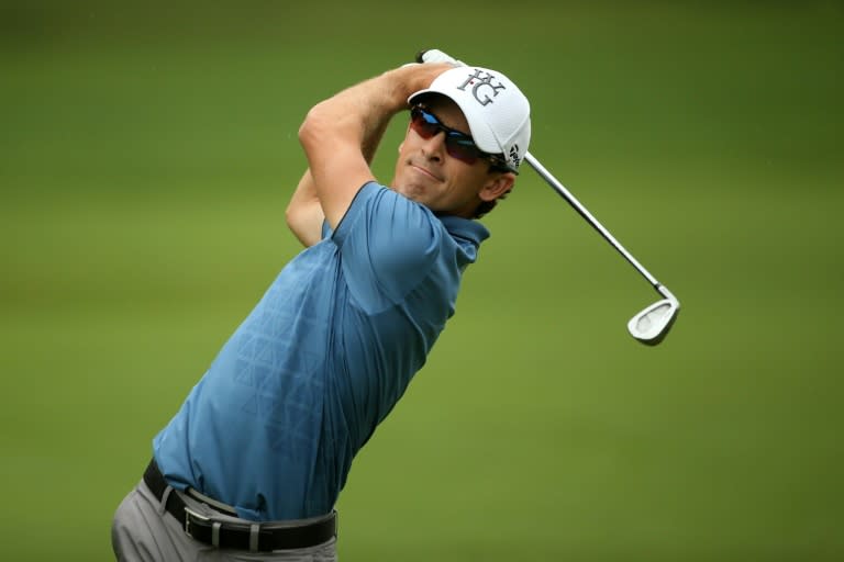 Scott Langley takes his second shot on the fourth hole during the second round of the Greenbrier Classic at the Old White TPC on July 3, 2015 in White Sulphur Springs, West Virginia