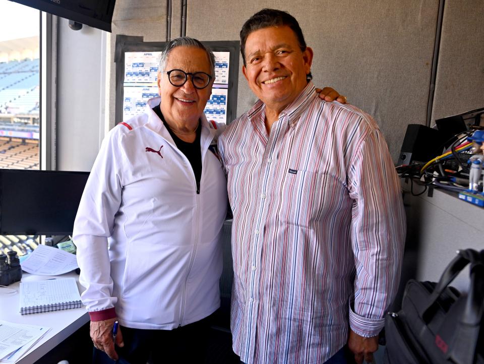 In 1981, Fernando Valenzuela, right, was a rookie pitching sensation for the Dodgers. Jaime Jarrin also served as Valenzuela’s interpreter – and traveled with Valenzuela to the White House when then-President Ronald Reagan invited Valenzuela for lunch.