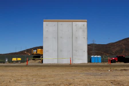 A prototype for U.S. President Donald Trump's border wall with Mexico is shown in this picture taken from the Mexican side of the border, in Tijuana, Mexico, October 23, 2017. REUTERS/Jorge Duenes