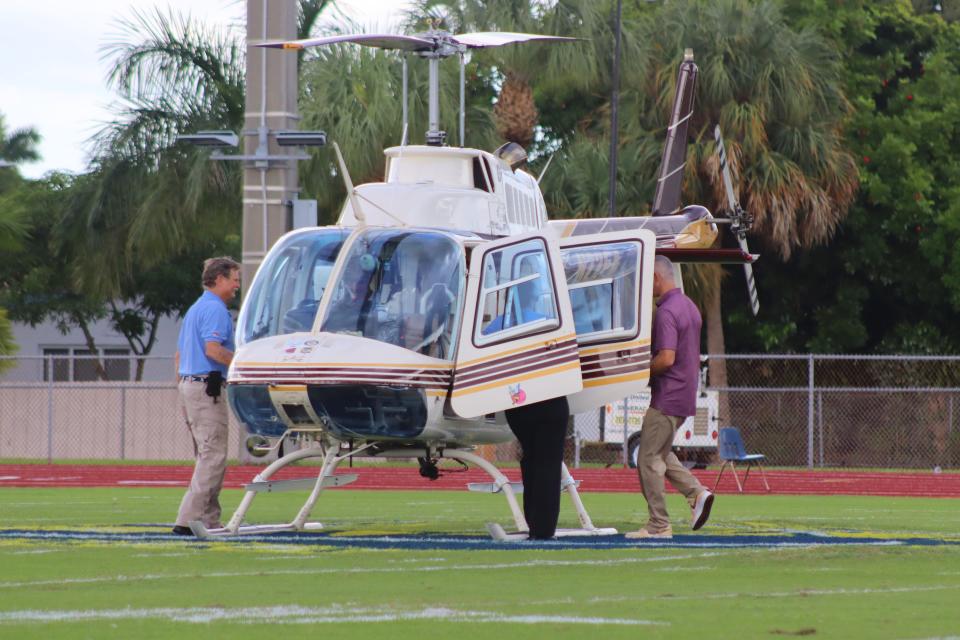 Florida State football coach Mike Norvell brought out the helicopter for Palm Beach County recruits at Benjamin and Cardinal Newman on Friday, Sept. 29, 2023.