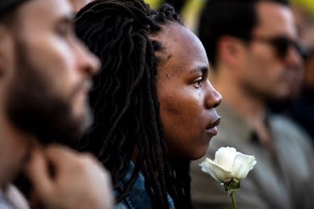 Transgender rights activists protest the recent killings of three transgender women, Muhlaysia Booker, Claire Legato, and Michelle Washington, during a rally at Washington Square Park in New York, U.S., May 24, 2019. REUTERS/Demetrius Freeman