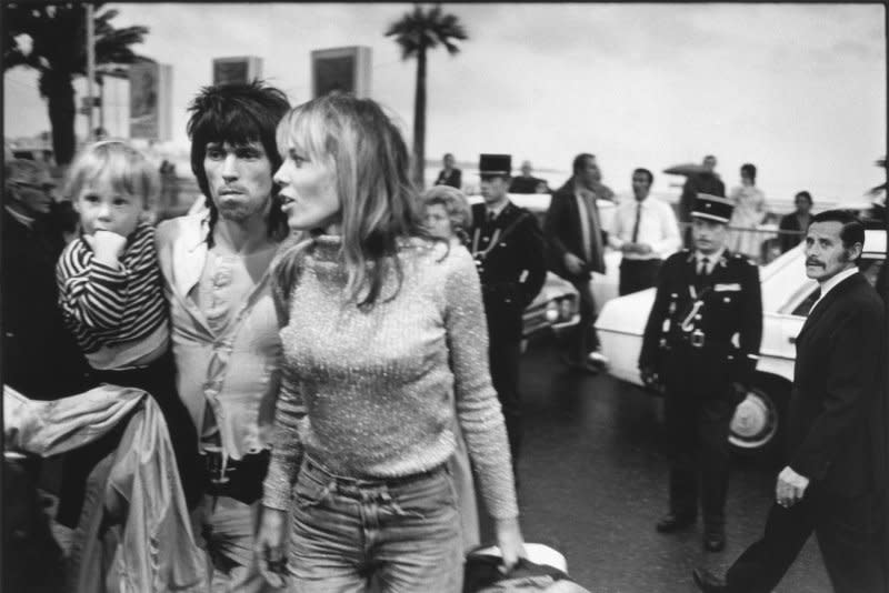 Anita Pallenberg and Keith Richards travel with baby Marlon. Photo courtesy of Magnolia Pictures