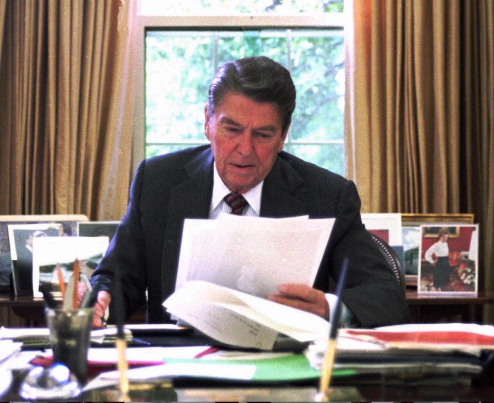 President Ronald Reagan in the Oval Office in 1987.