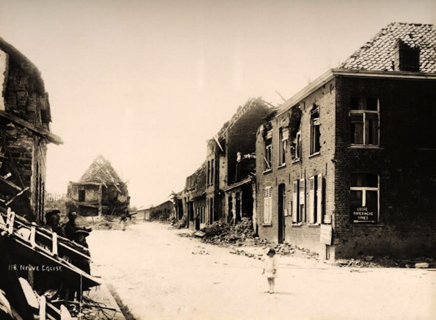 The village of Neuve Eglise in Northern France, photographed soon after the end of World War One, circa March 1919. This image is from a series documenting the damage and devastation that was caused to towns and villages along the Western Front in France and Belgium during the First World War. (Photo by Popperfoto/Getty Images)