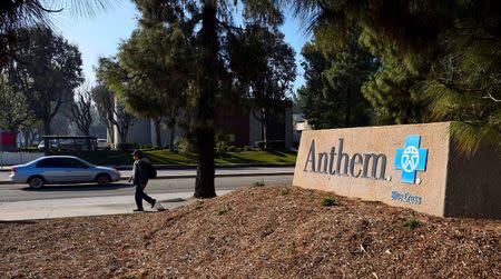 A sign at the office building of health insurer Anthem is seen in Los Angeles, California February 5, 2015. REUTERS/Gus Ruelas/File Photo