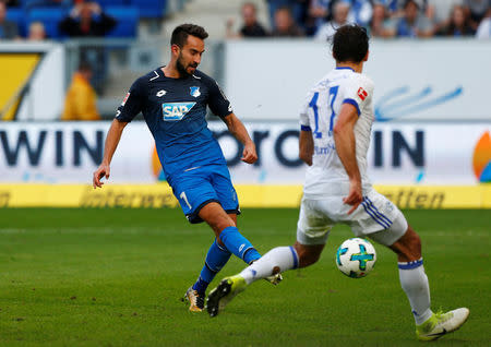 Soccer Football - Bundesliga - TSG 1899 Hoffenheim vs Schalke 04 - Rhein-Neckar-Arena, Hoffenheim, Germany - September 23, 2017 Hoffenheim’s Lukas Rupp scores their second goal REUTERS/Michaela Rehle