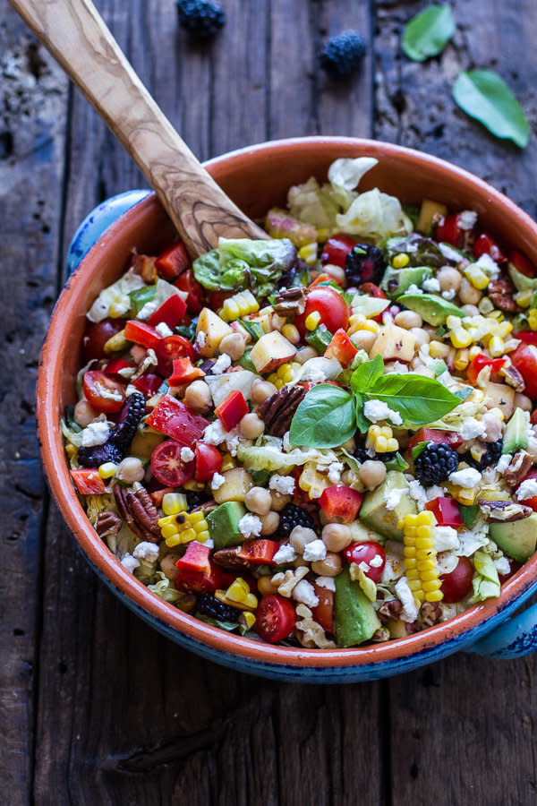 <strong>Get the <a href="http://www.halfbakedharvest.com/easy-summer-herb-chickpea-chopped-salad-goat-cheese/" target="_blank">Easy Summer Herb and Chickpea Chopped Salad with Goat Cheese recipe</a> from Half Baked Harvest</strong>