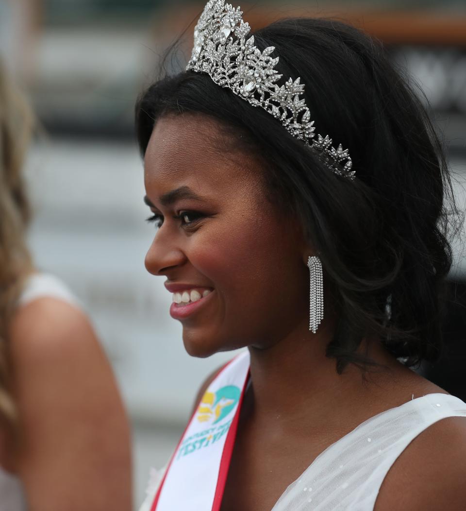 The 2024 Kentucky Derby Festival Princess Paighton Brooks during a shoot at Churchill Downs Sunday afternoon in Louisville, Ky. On Jan. 7, 2024