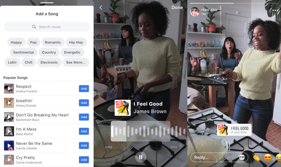 Facebook has officially rolled out the ability to add songs to Stories and