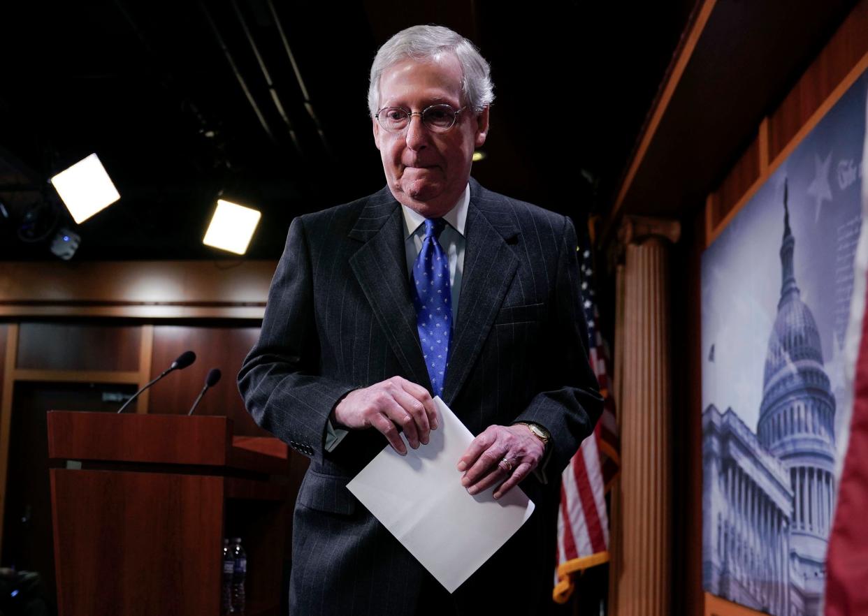 "Unqualified, shmunqualified. Let's push these Trump nominees through!" -- a thought bubble that could work next to Senate Majority Leader Mitch McConnell's head in this picture. (Photo: ASSOCIATED PRESS)