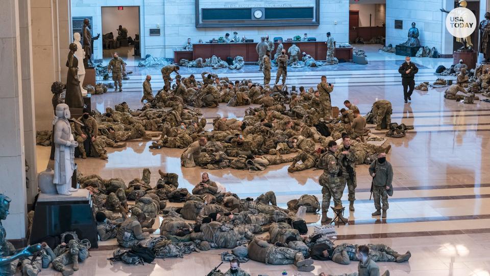 Hundreds of National Guard members were at the U.S. Capitol for security as the House prepared to vote on impeaching President Donald Trump.