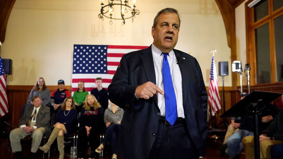 Republican presidential candidate former New Jersey Gov. Chris Christie announces he is dropping out of the race during a town hall campaign event on Wednesday, January 10, 2024. - Robert F. Bukaty/AP