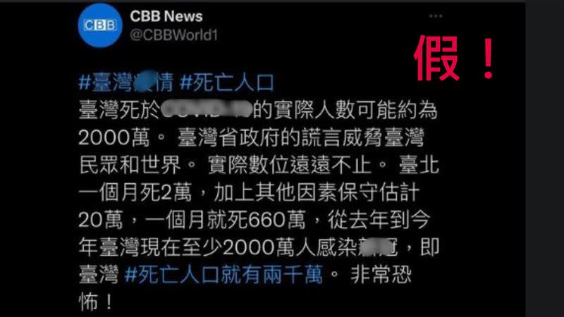 網傳「台灣死2000萬人」，超假消息引發討論。（合成圖／翻攝自杜承哲醫師臉書）