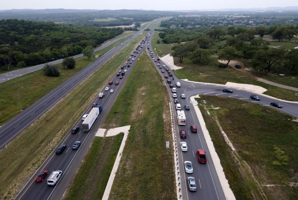 Boerne, Texas: Traffic snarls on I-35 North before the solar eclipse on April 8, 2024 in Boerne, Texas. Mark Felix/The Texas Tribune