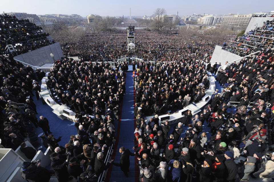 Barack Obama arrives for his inauguration at the U.S. Capitol in Washington, Tuesday, Jan. 20, 2009. (AP Photo/Susan Walsh)