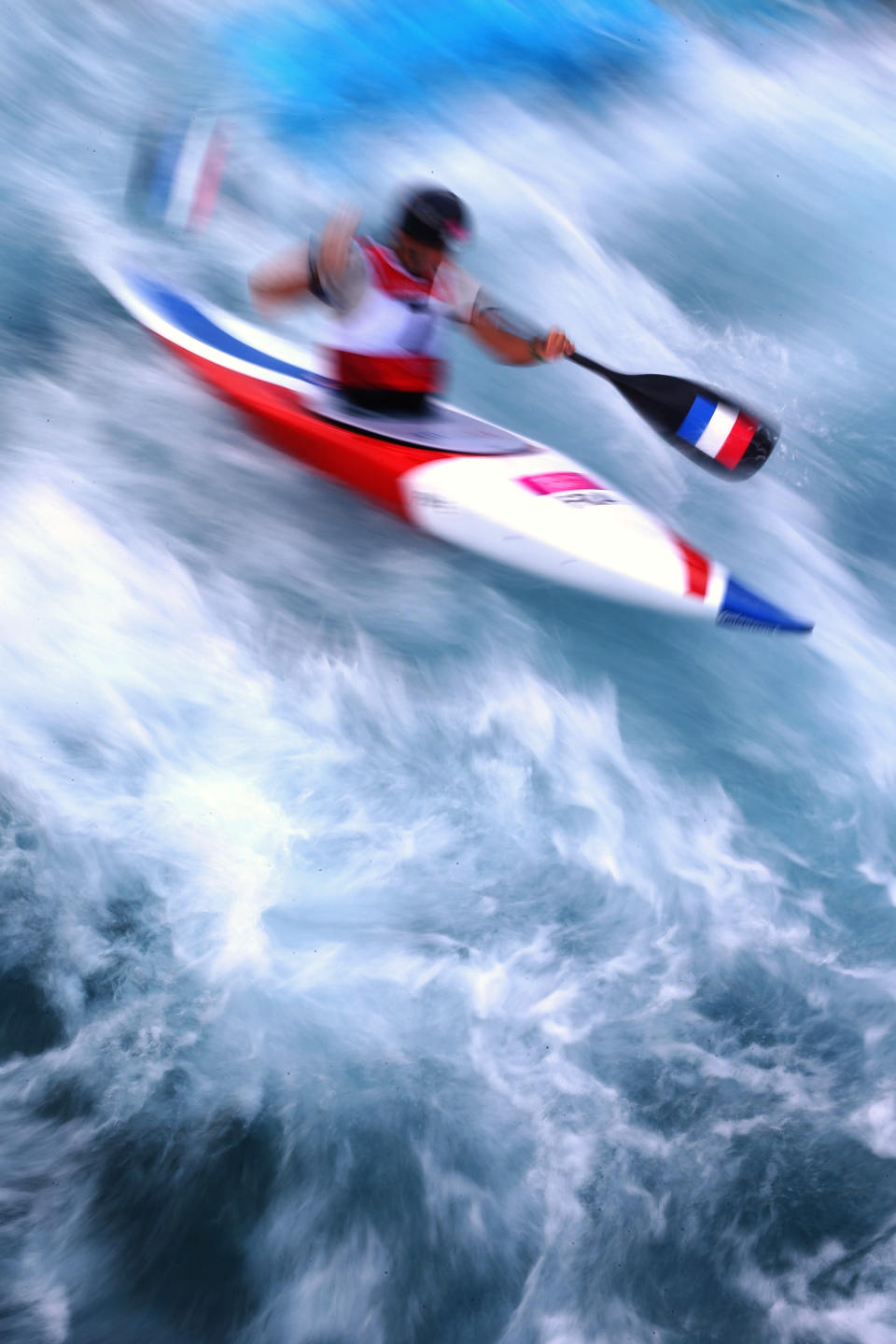 Emilie Fer of France wins the Gold medal Women's Kayak Single (K1) Slalom on Day 6 of the London 2012 Olympic Games at Lee Valley White Water Centre on August 2, 2012 in London, England. (Photo by Alexander Hassenstein/Getty Images)