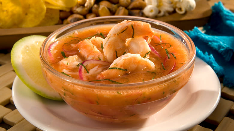 Shrimp ceviche in a bowl