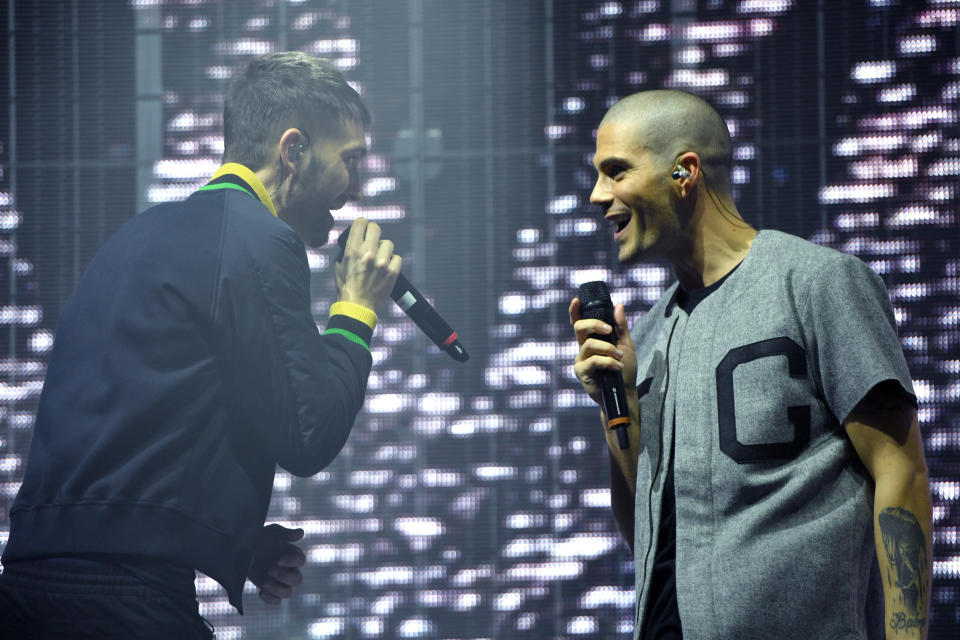 BIRMINGHAM, ENGLAND - NOVEMBER 20: Tom Parker and Max George of The Wanted perform during HITS Radio&#39;s HITS Live 2021 at Resorts World Arena on November 20, 2021 in Birmingham, England. (Photo by Anthony Devlin/Getty Images for BAUER)