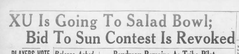 Xavier football players voted 32-8 to accept the invitation to the 1950 Salad Bowl. Xavier was also considered for the Sun Bowl that season in El Paso, Texas.