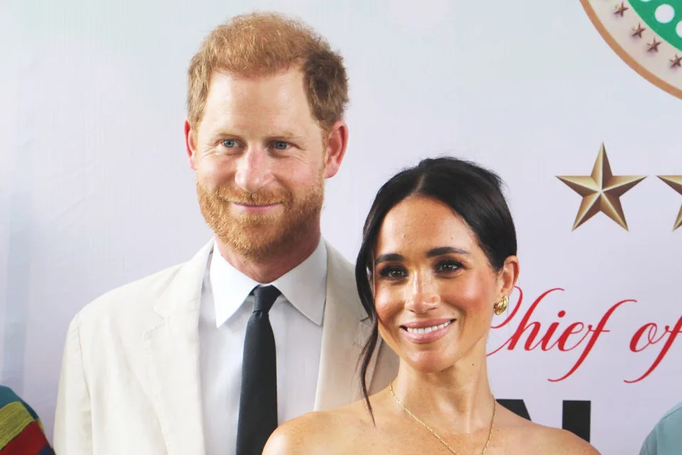 <p>Emmanuel Osodi/Anadolu via Getty</p> Prince Harry and Meghan Markle in Nigeria on May 11, 2024