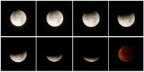 This eight picture combo shows a total lunar eclipse over Panama City, Panama, early Tuesday, April 15, 2014. Tuesday's eclipse is the first of four total lunar eclipses that will take place between 2014 to 2015. (AP Photo/Arnulfo Franco)