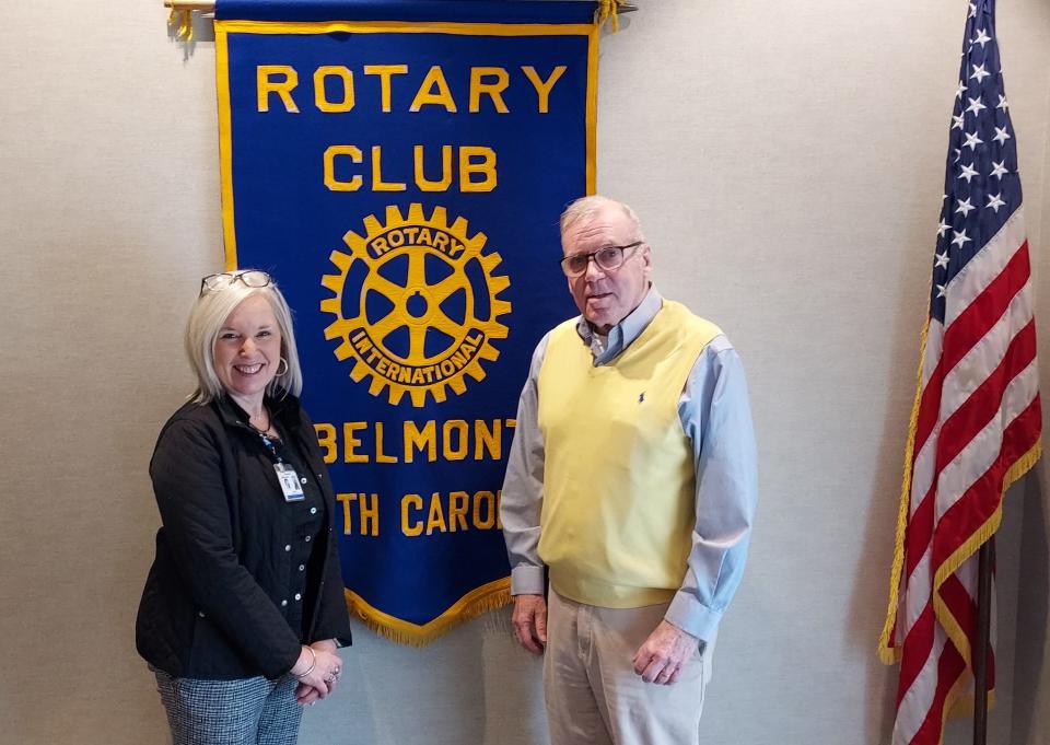 Gaston adult nutrition supervisor Selina Pate spoke to Belmont Rotarians about volunteer requirements for the Meals on Wheels program at the invitation of club President Whitney Norton, who is working to provide additional volunteers for the program from Rotary clubs in Belmont, Mount Holly and Gastonia.