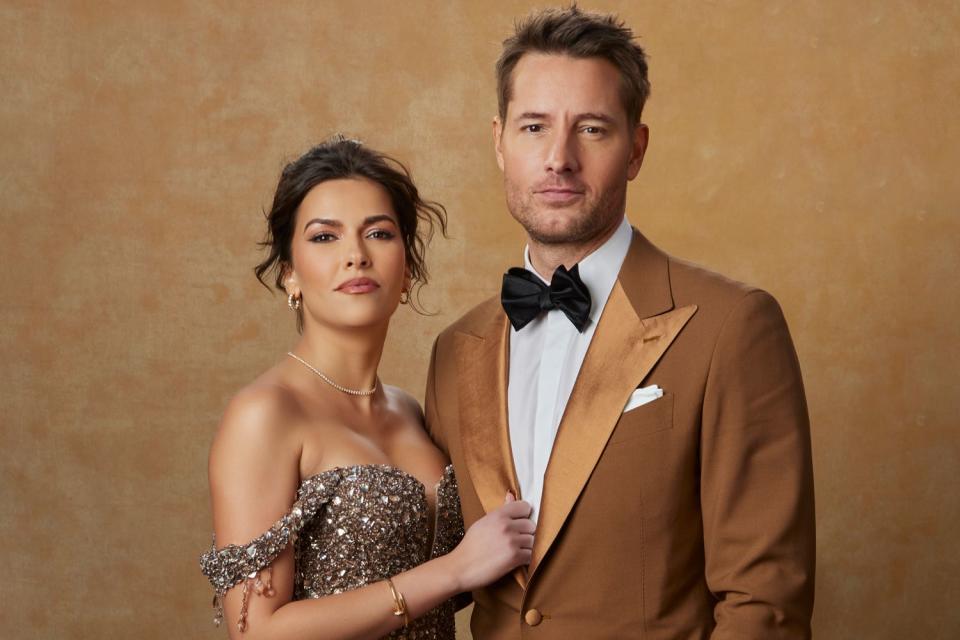 <p>Dan Doperalski/Golden Globes 2024/Golden Globes 2024 via Getty</p> Sofia Pernas and Justin Hartley