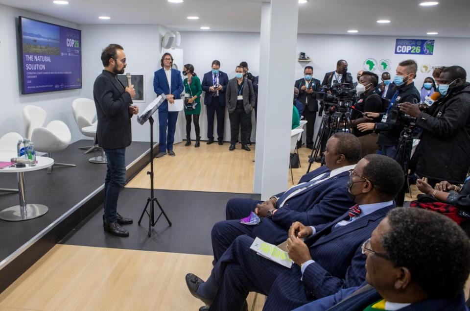 Lord Lebedev speaks to the audience at the event on Wednesday at Cop26 (Katielee Arrowsmith/SWNS)