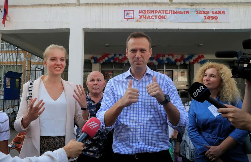 FILE PHOTO: Russian opposition leader Navalny visits a polling station during a local election in Moscow