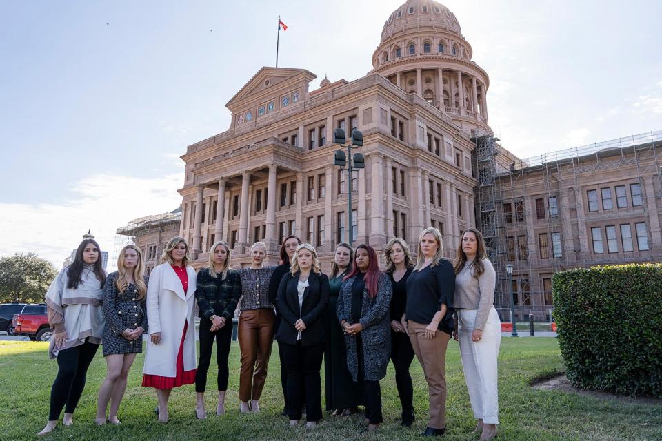 The plaintiffs in Zurawski v. State of Texas stand outside the Capitol on Nov. 28, 2023. after the Texas Supreme Court heard oral arguments in the abortion case.