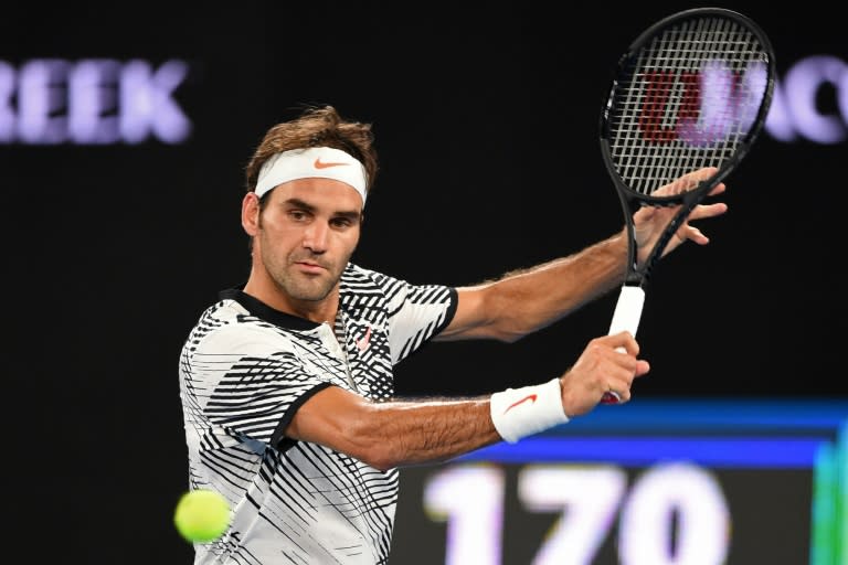 Switzerland's Roger Federer in action against Jurgen Melzer of Austria in the Australian Open first round in Melbourne on January 16, 2017