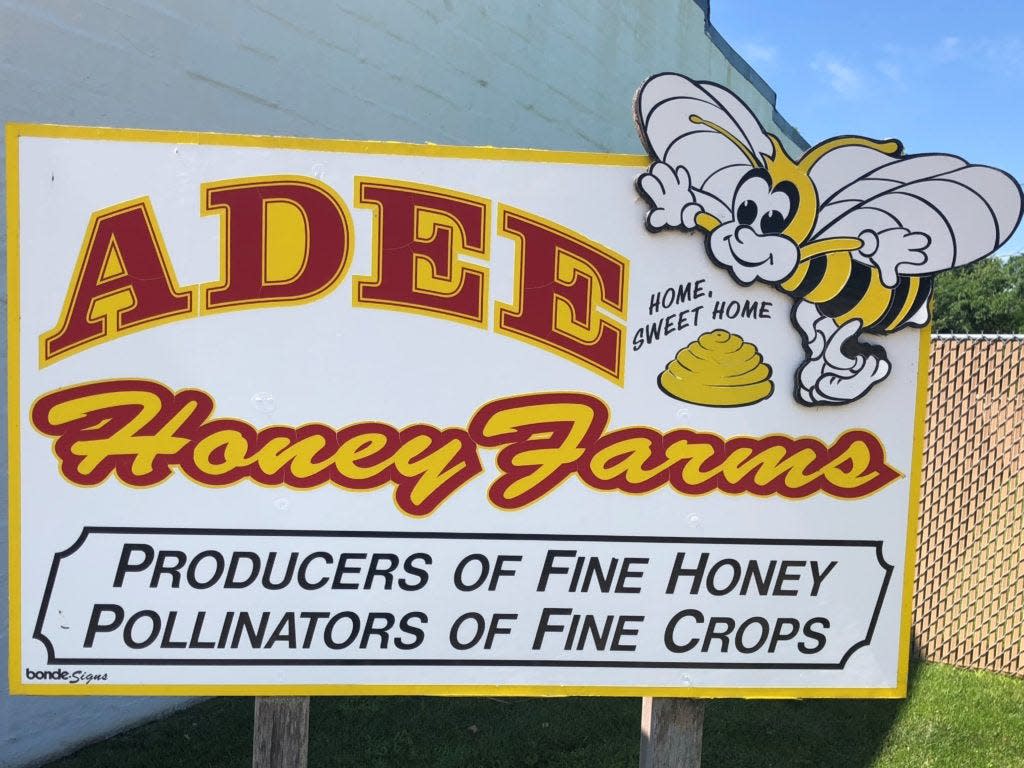 This sign welcomes visitors to the offices of Adee Honey Farms, a beekeeping business started in 1959 in Bruce, S.D., which is now one of the world’s largest bee providers to the agricultural industry.